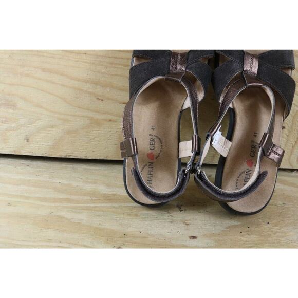 Haflinger Sandals Womens 10 Black Suede Metallic 41 Slingback Wedge Open Toe - Picture 7 of 9